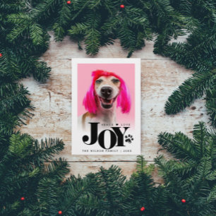 Personalized Pet Photo JOY Paw Print Holiday Card