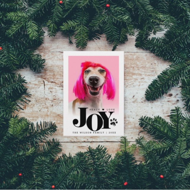 Personalized Pet Photo JOY Paw Print Holiday Card (Creator Uploaded)