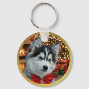 Personalized Pet Photo "Love" Gold Glitter Keychain