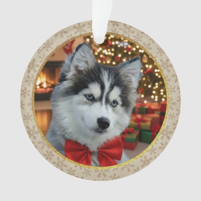 Personalized Pet Photo "Love" Gold Glitter Ornament (Front)