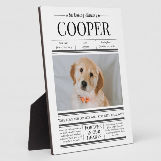 Personalized Pet Photo Memorial Keepsake Plaque (Side)
