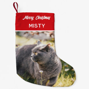 Personalized Pet Photo Monogram Name Red Small Christmas Stocking