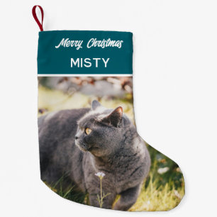 Personalized Pet Photo Monogram Name Teal Small Christmas Stocking