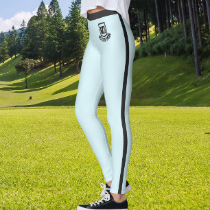 Personalized Pet Photo Name Ice Blue Black Stripes Leggings