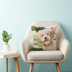 Personalized Pet Photo Name with Plaid Throw Pillow