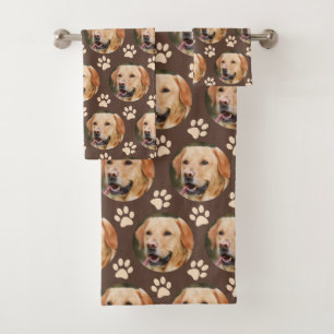 Personalized Pet Photo Pattern Dog Brown Bath Towel Set