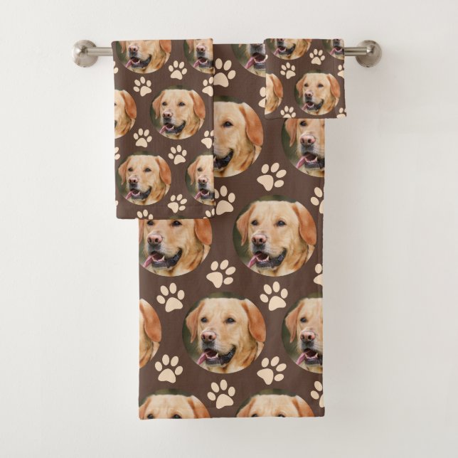 Personalized Pet Photo Pattern Dog Brown Bath Towel Set (Insitu)