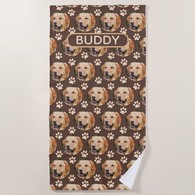Personalized Pet Photo Pattern Dog Name Beach Towel (Front)