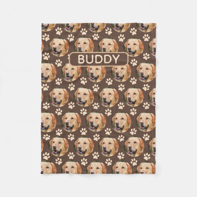 Personalized Pet Photo Pattern Dog Name Fleece Blanket (Front)