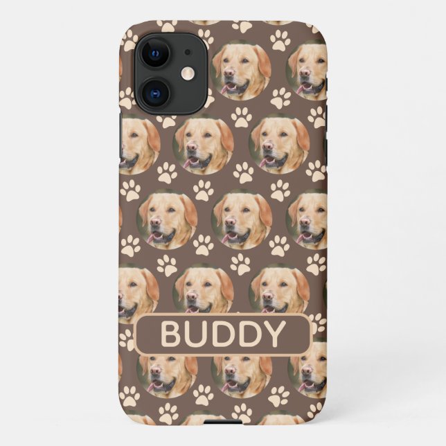 Personalized Pet Photo Pattern Dog Name iPhone Case (Back)