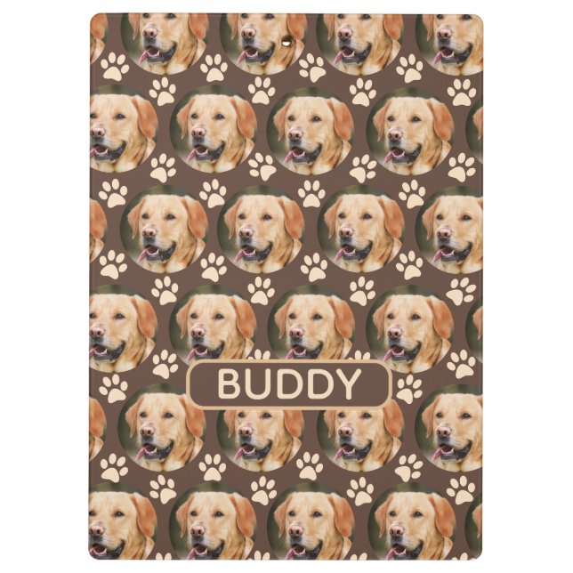 Personalized Pet Photo Pattern Dog Name Spiral Clipboard (Back)