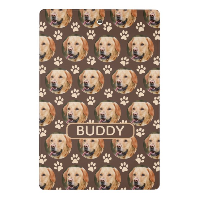 Personalized Pet Photo Pattern Dog Name Spiral Mini Clipboard (Back)