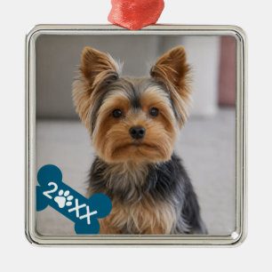 Personalized Pet Photo Paw Print Metal Ornament