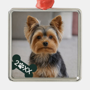 Personalized Pet Photo Paw Print Metal Ornament