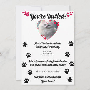 Personalized Pet Photo Paw Prints and Hearts Decor Invitation