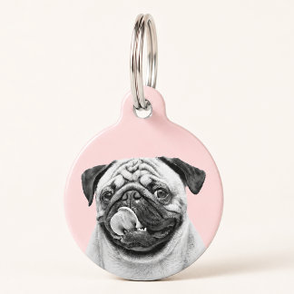 Personalized Pet Photo Portrait Dog Cat B & W Tag