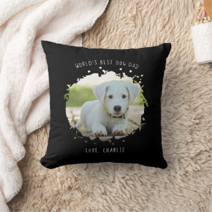 Personalized Pet Photo Splash World's Best Dog Dad Throw Pillow