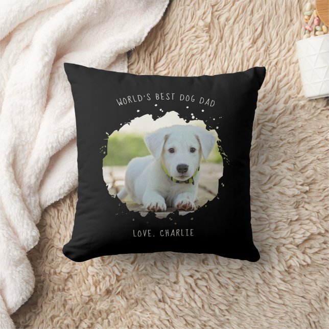 Personalized Pet Photo Splash World's Best Dog Dad Throw Pillow (Blanket)