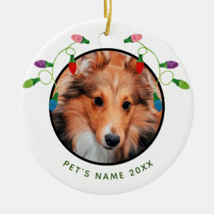 Personalized Pet Photo  with Christmas Lights Ceramic Ornament
