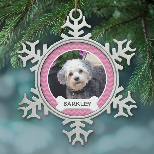 Personalized Pet Photo with Dog Bone Snowflake Pewter Christmas Ornament (Personalized pewter Christmas Ornament - Pet Photo)