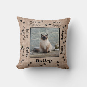 Personalized Pet Photo With Names And Pawprints Throw Pillow