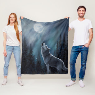 Personalized Pet Photo   Wolf Howling At The Moon Fleece Blanket