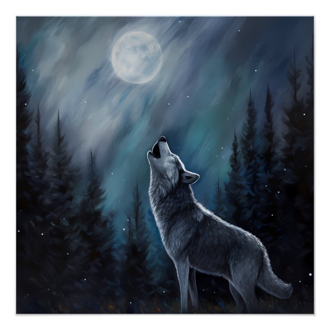 Personalized Pet Photo | Wolf Howling At The Moon Poster (Front)