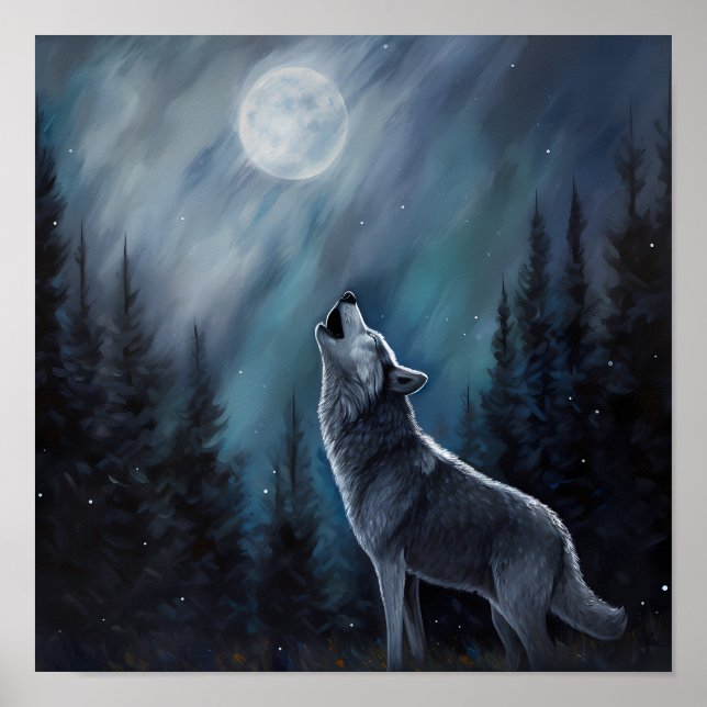 Personalized Pet Photo | Wolf Howling At The Moon Poster (Front)