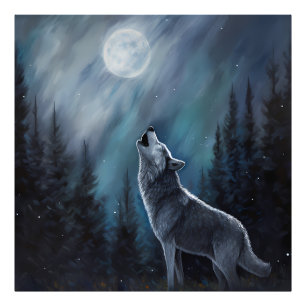 Personalized Pet Photo   Wolf Howling At The Moon Print