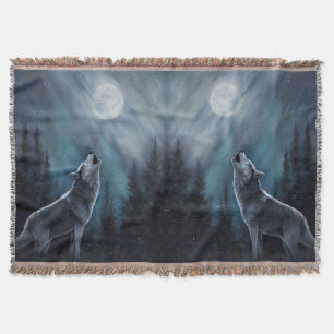 Personalized Pet Photo   Wolf Howling At The Moon Throw Blanket