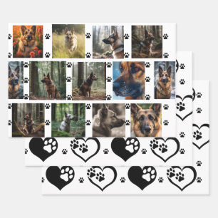 Personalized Pet Photos w/Complementing Paw Hearts Wrapping Paper Sheet