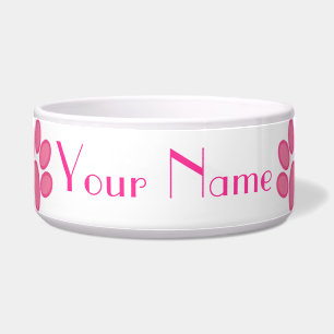 Personalized Pet Pink Paw Print Feeding Dish
