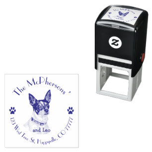 Personalized pet portrait return address self-inking stamp