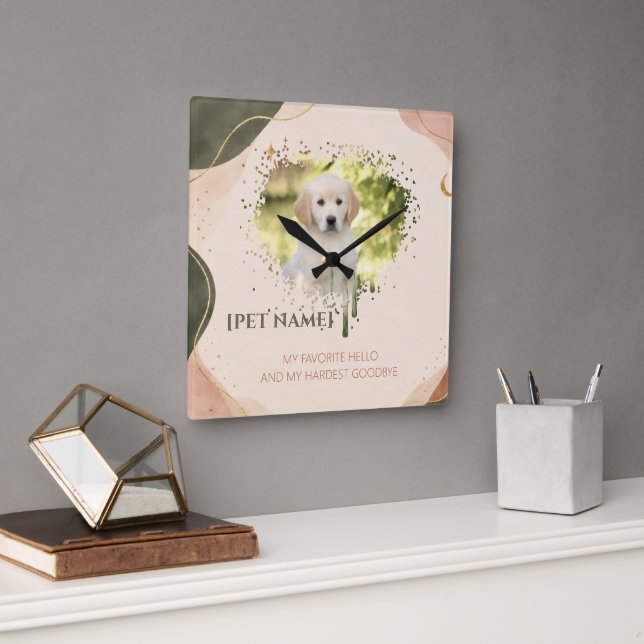 Personalized Pet Portrait Throw Pillow Square Wall Clock (Office)