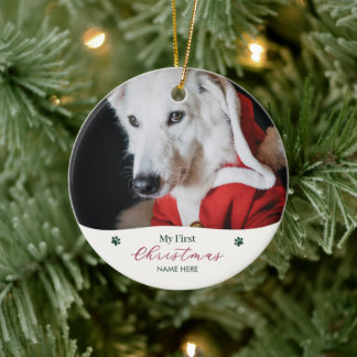 Personalized Pet Puppy Dog First Christmas Photo Ceramic Ornament