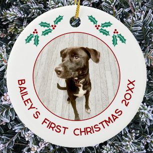 Personalized Pet Puppy Dog First Christmas Photo Ceramic Ornament