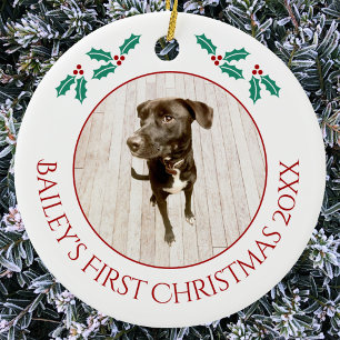 Personalized Pet Puppy Dog First Christmas Photo Ceramic Ornament