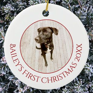 Personalized Pet Puppy Dog First Christmas Photo Ceramic Ornament