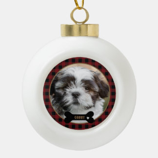 Personalized Pet Red Plaid Christmas Ceramic Ball Christmas Ornament