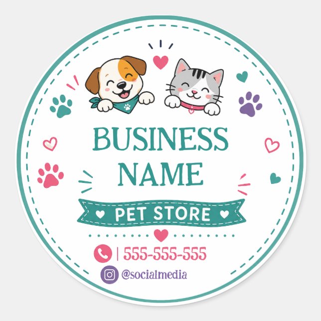 Personalized Pet Store Business Round Sticker   (Front)