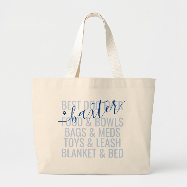 Personalized Pet Vacation Packing List on Large Tote Bag (Front)