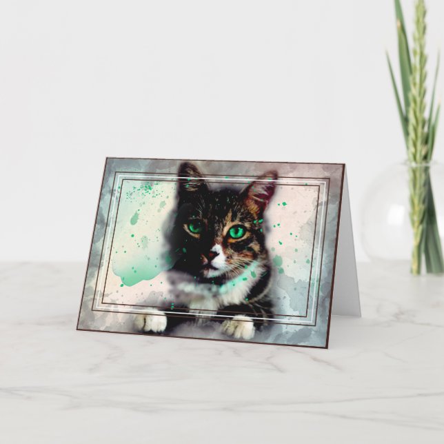 Personalized Pet Watercolor Design Cat  Card (Front)