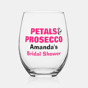 Personalized Petals & Prosecco Bridal Shower  Stemless Wine Glass