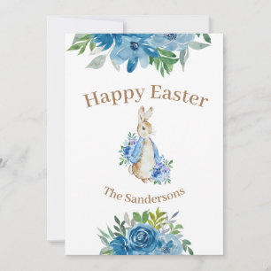 Personalized Peter Rabbit Watercolor Floral Easter Holiday Card