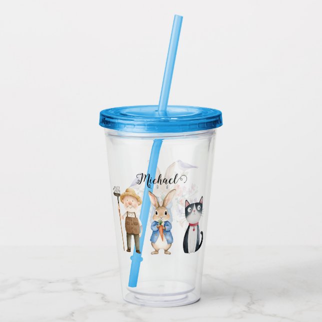 Personalized Peter Rabbit with Birds & Blossoms  Acrylic Tumbler (Back)