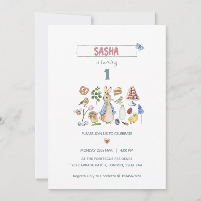 personalized peter the rabbit invitation (Back)