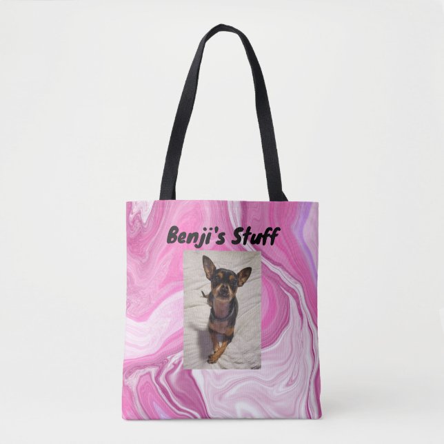 Personalized Pet's Stuff | Pink and White   Tote Bag (Front)