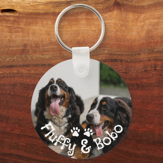 Personalized Pets Two Photo Dog Paws Keychain (Front)