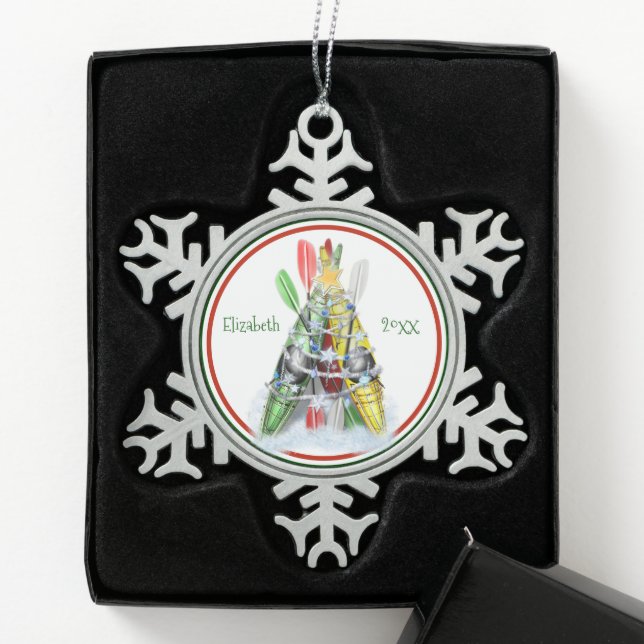 personalized pewter kayaking Christmas ornament (Box)