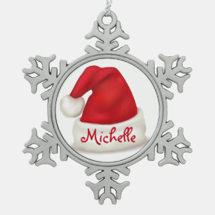 Personalized Pewter Snowflake Ornament/Santa Hat Christmas Ornament